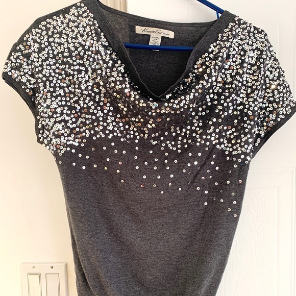 KENNETH COLE grey sequin top - Picture 1 of 7